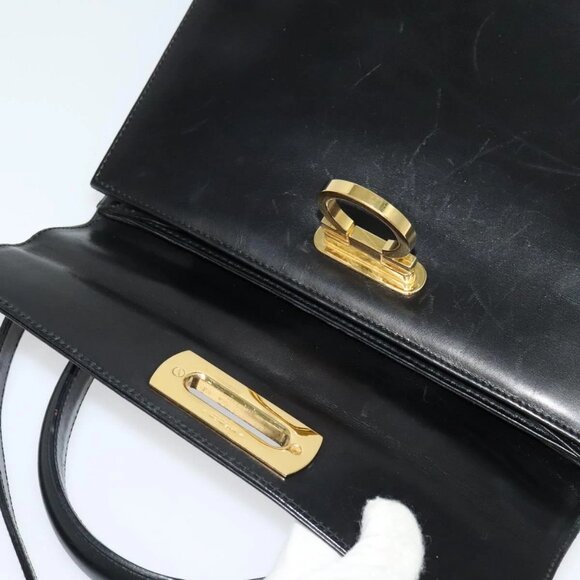 Salvatore Ferragamo Gancini Hand Bag Leather 2way Black Gold Auth 137422 - Picture 10 of 16